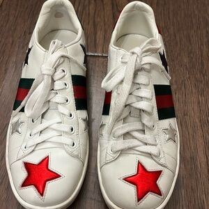 Gucci White Sneakers with Red Stars